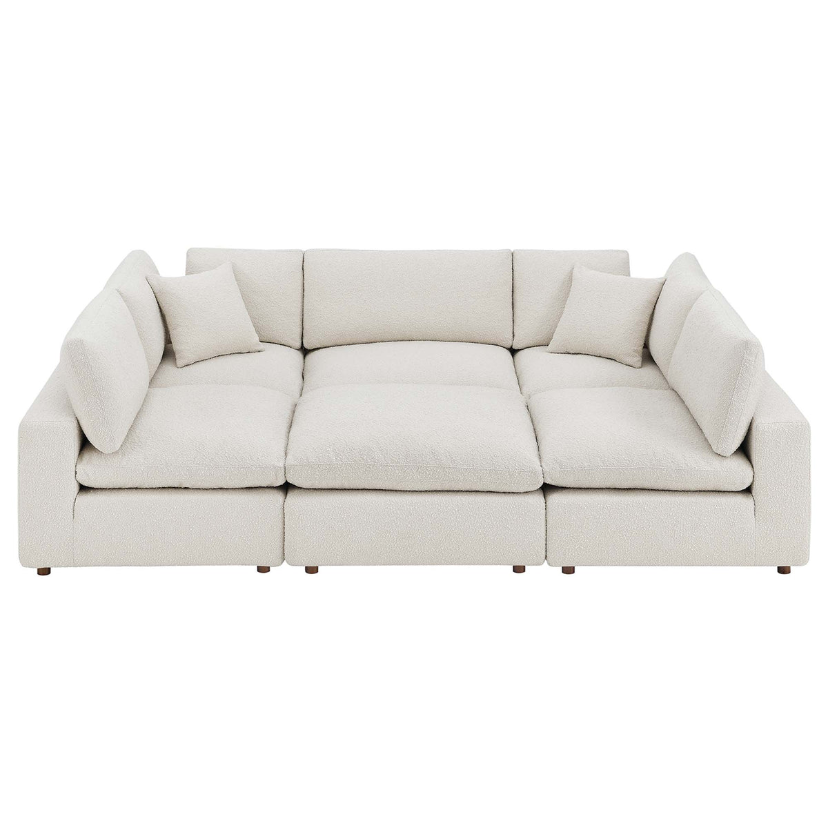 Commix 6-Piece Down Filled Overstuffed Boucle Fabric Sectional Sofa - Ivory (3 Armless, 2 Corners, Ottoman)