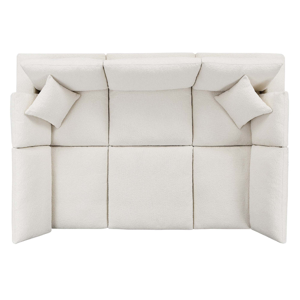 Commix 6-Piece Down Filled Overstuffed Boucle Fabric Sectional Sofa - Ivory (3 Armless, 2 Corners, Ottoman)