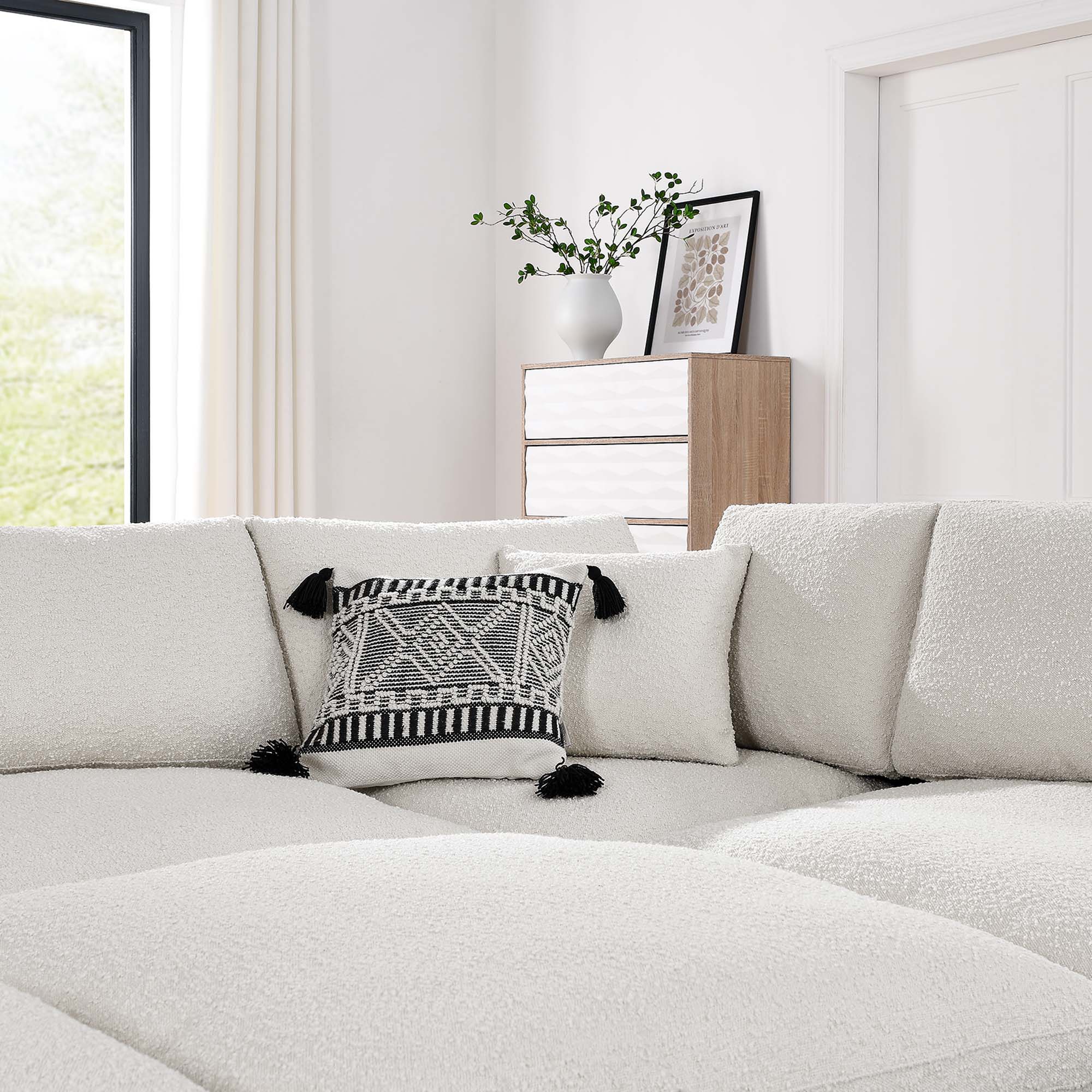 Commix 6-Piece Down Filled Overstuffed Boucle Fabric Sectional Sofa - Ivory (3 Armless, 2 Corners, Ottoman)