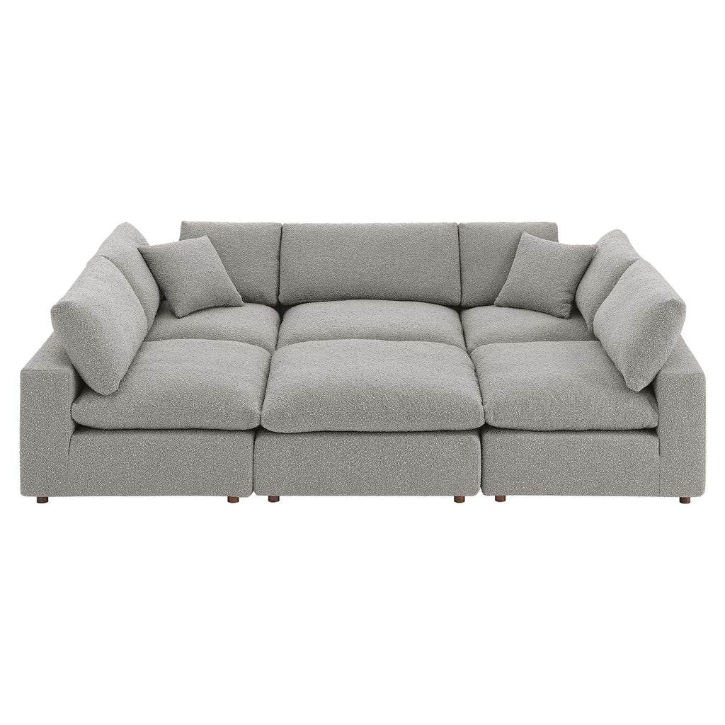 Commix 6-Piece Down Filled Overstuffed Boucle Fabric Sectional Sofa - Light Gray (3 Armless, 2 Corners, Ottoman)
