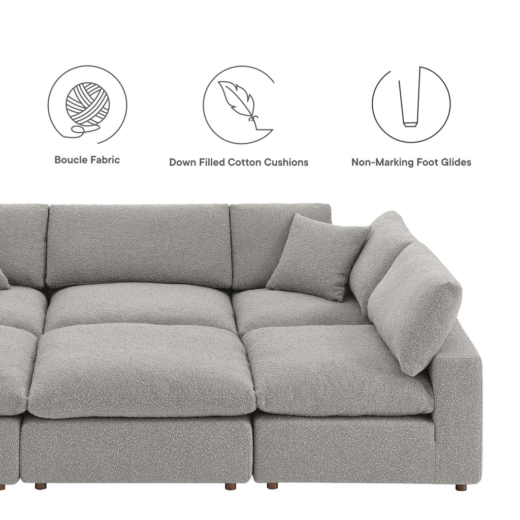 Commix 6-Piece Down Filled Overstuffed Boucle Fabric Sectional Sofa - Light Gray (3 Armless, 2 Corners, Ottoman)