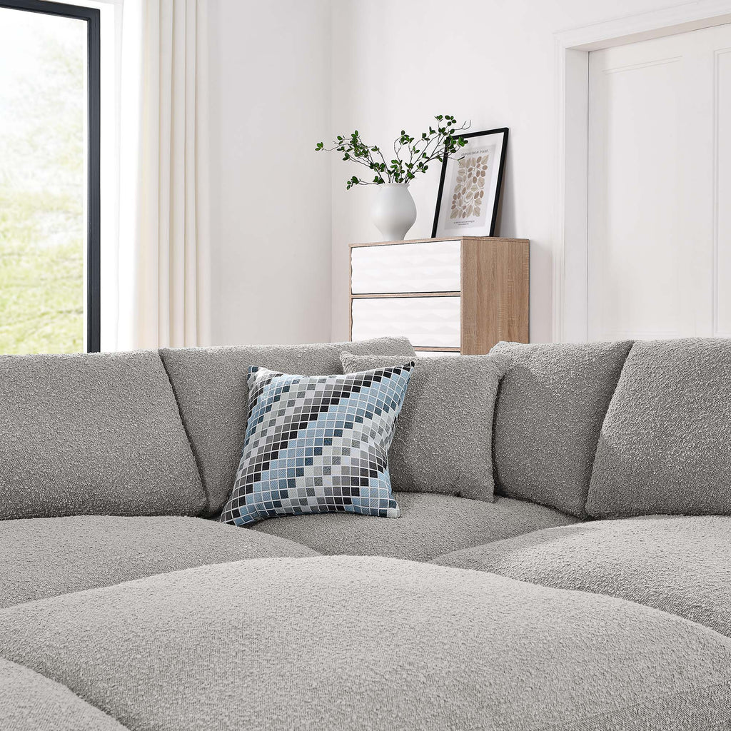 Commix 6-Piece Down Filled Overstuffed Boucle Fabric Sectional Sofa - Light Gray (3 Armless, 2 Corners, Ottoman)