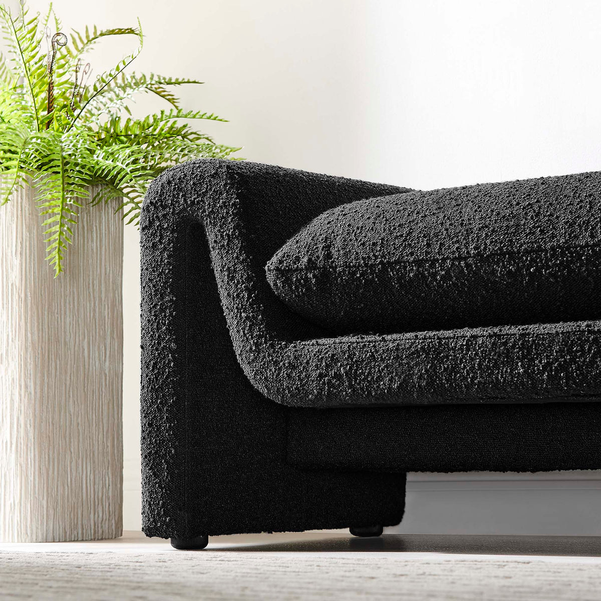 Waverly Boucle Fabric Bench - Black