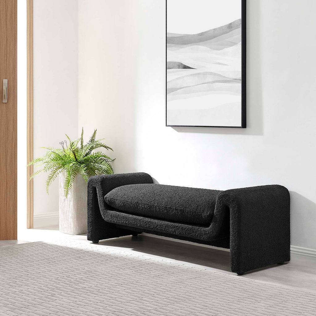 Waverly Boucle Fabric Bench - Black