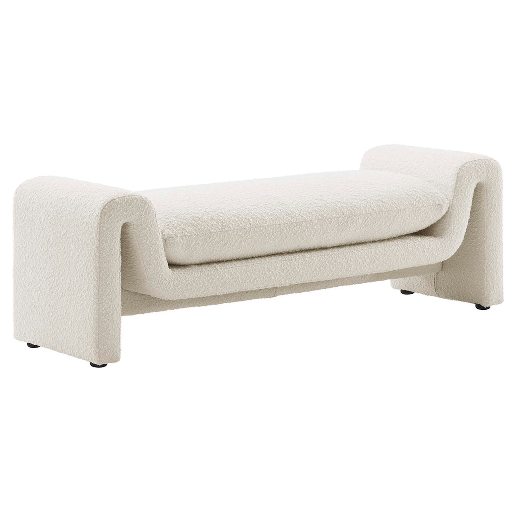 Waverly Boucle Fabric Bench - Ivory