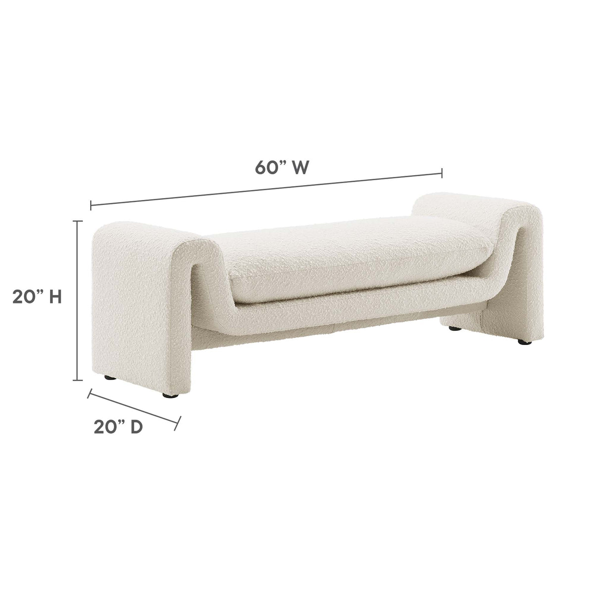 Waverly Boucle Fabric Bench - Ivory