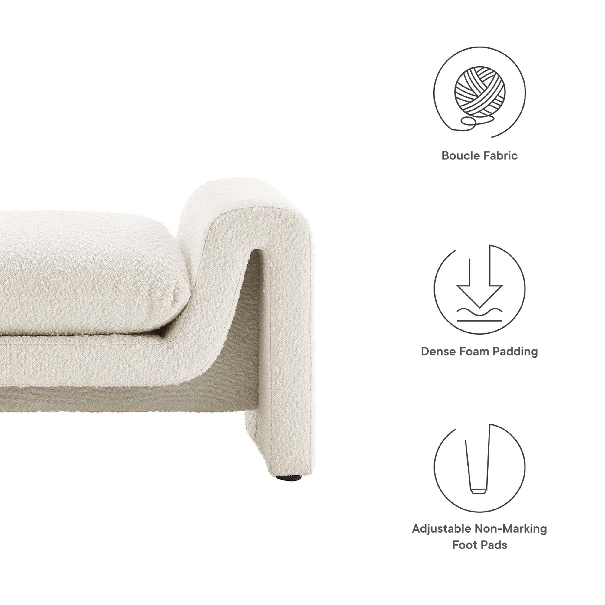 Waverly Boucle Fabric Bench - Ivory