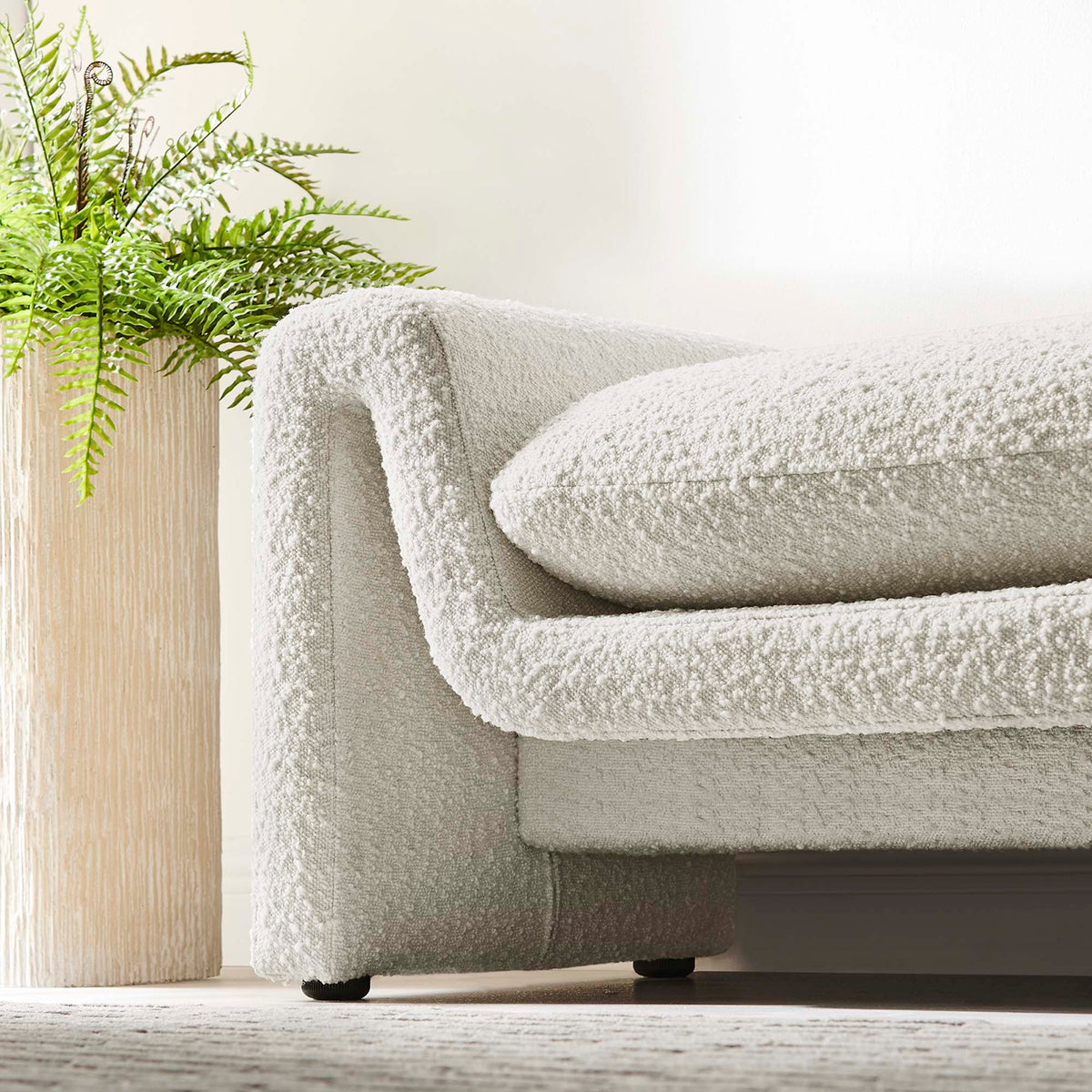 Waverly Boucle Fabric Bench - Ivory