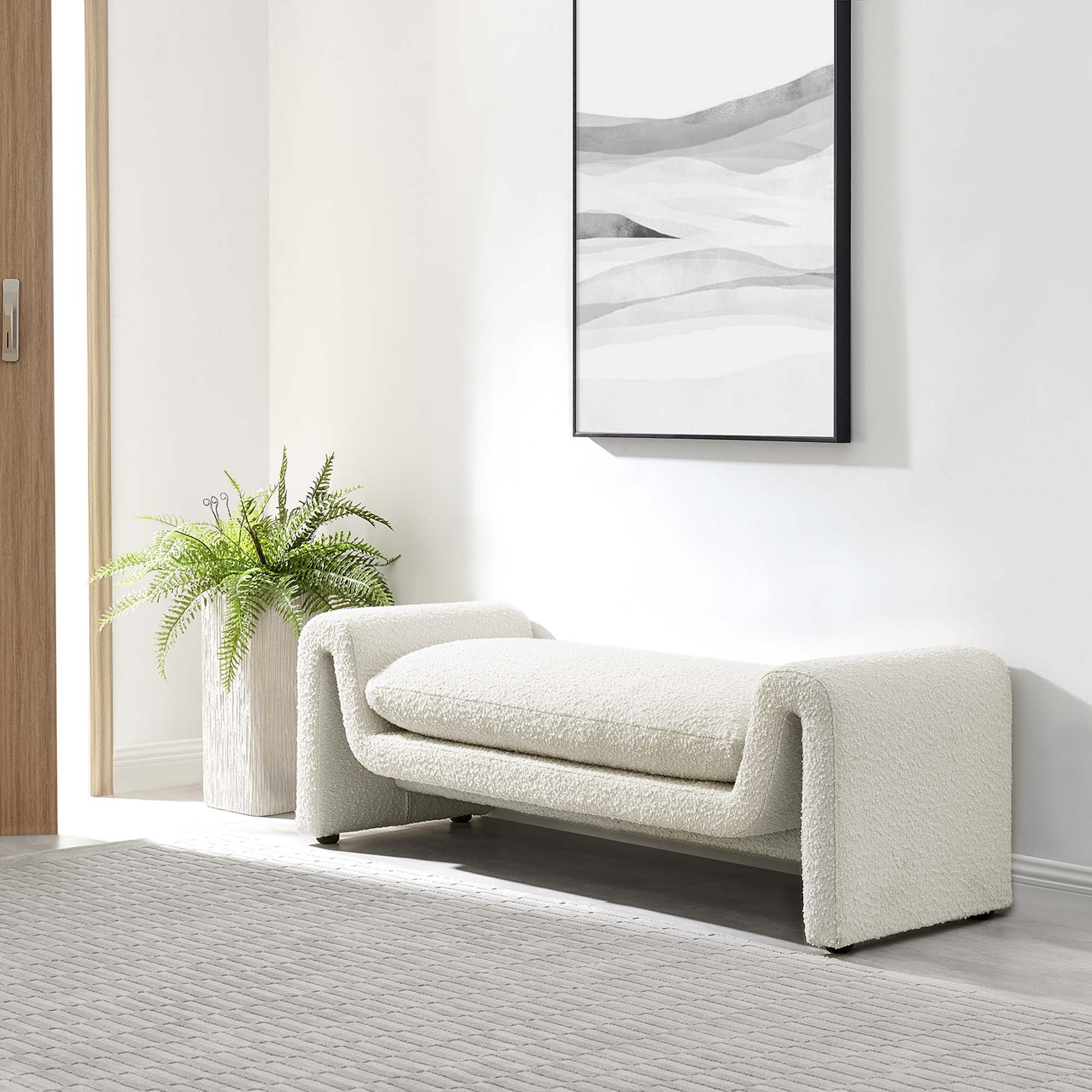 Waverly Boucle Fabric Bench - Ivory