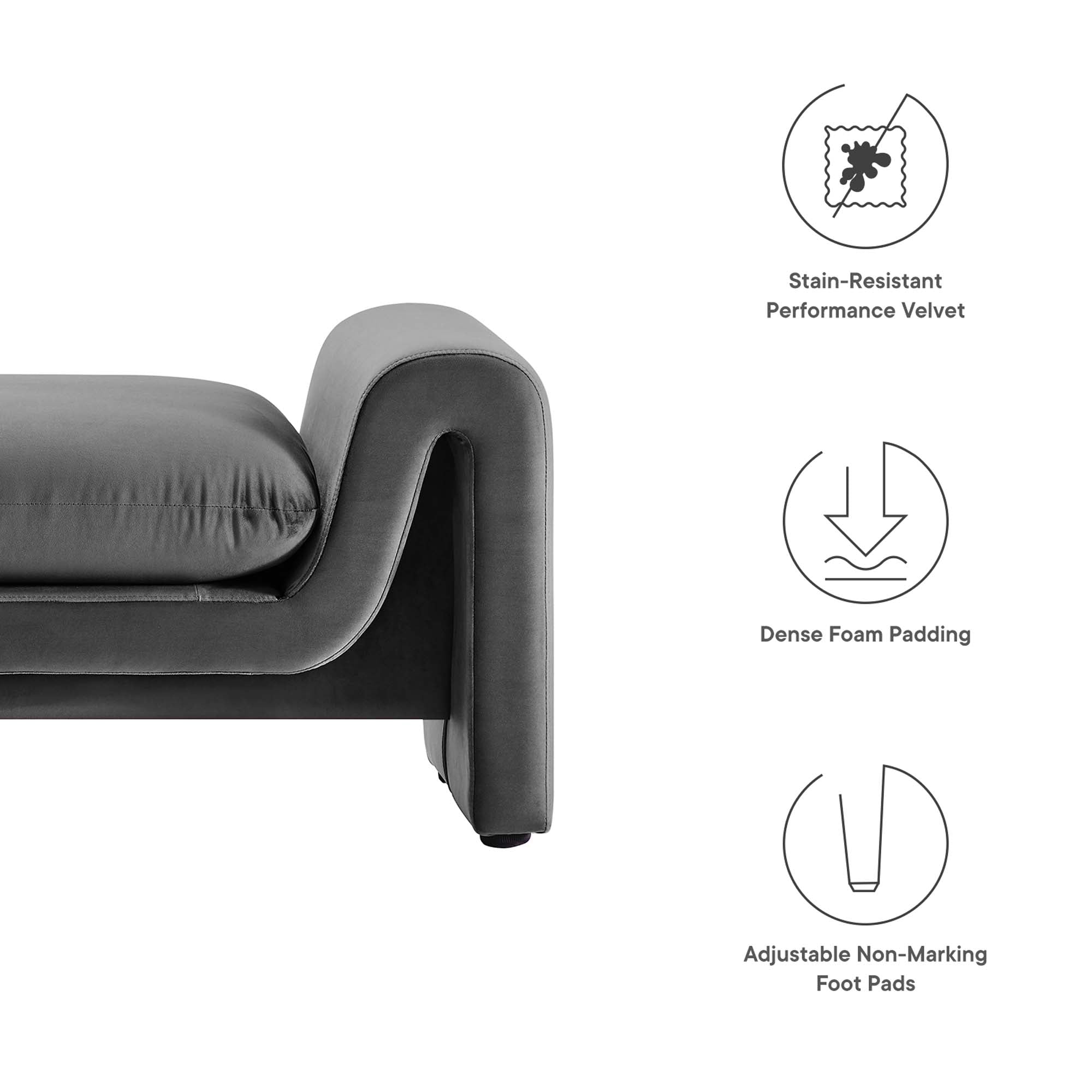 Waverly Performance Velvet Bench - Gray