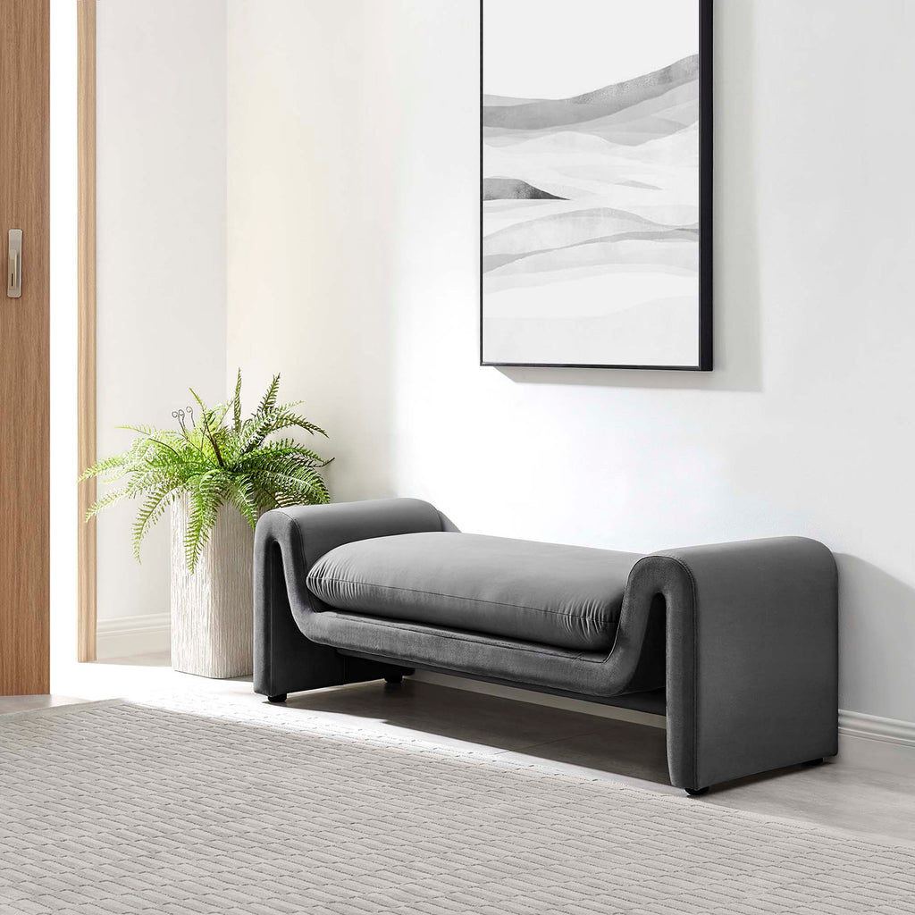Waverly Performance Velvet Bench - Gray