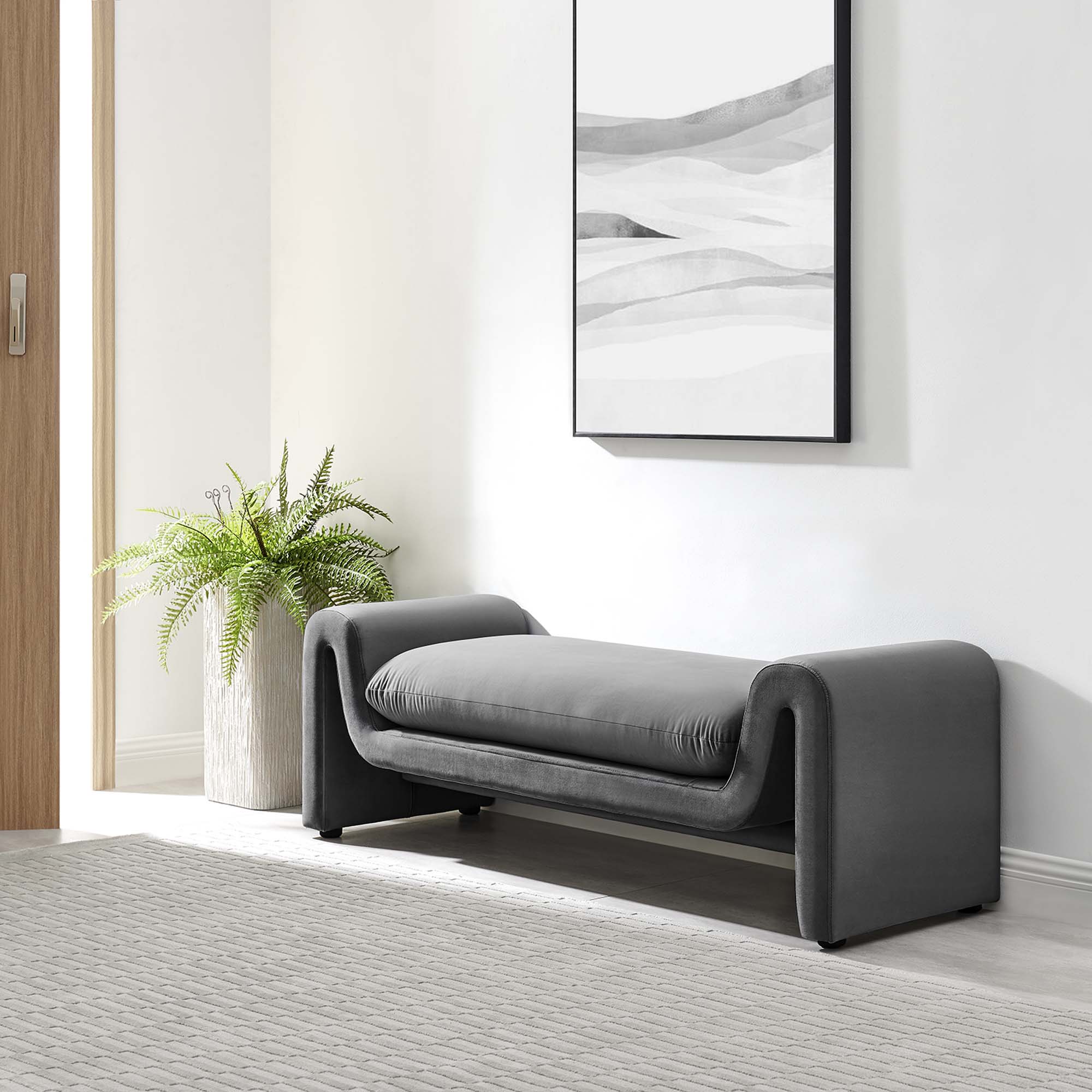 Waverly Performance Velvet Bench - Gray