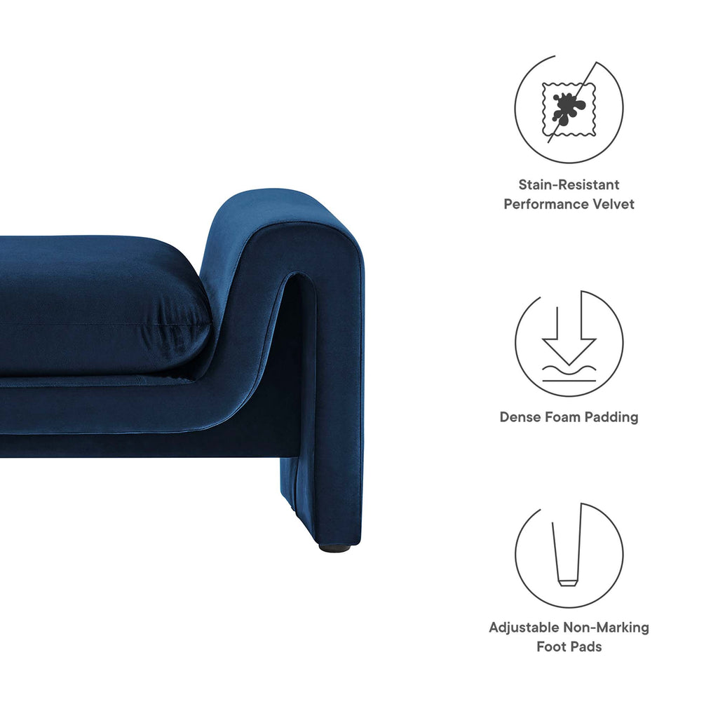 Waverly Performance Velvet Bench - Midnight Blue