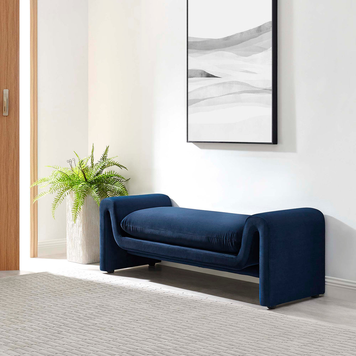 Waverly Performance Velvet Bench - Midnight Blue
