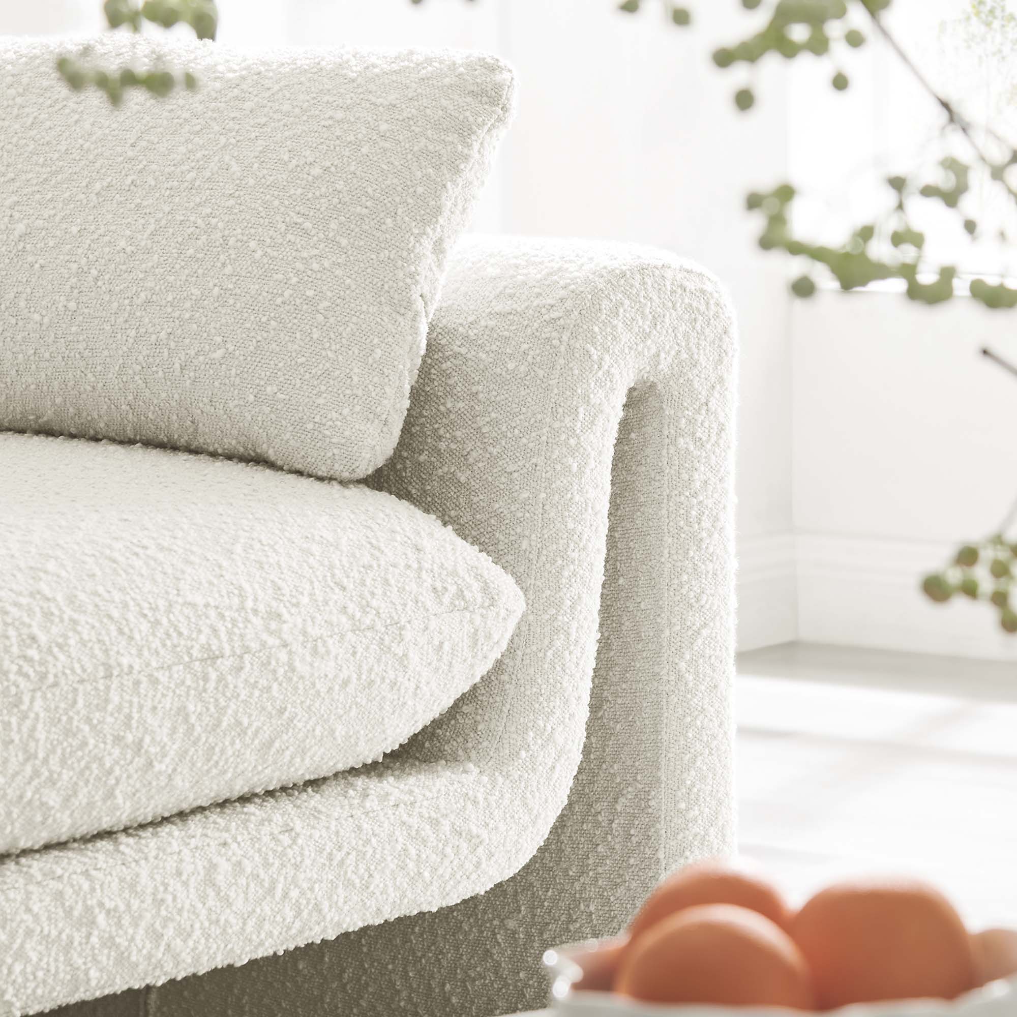 Waverly Boucle Fabric Sofa - Ivory