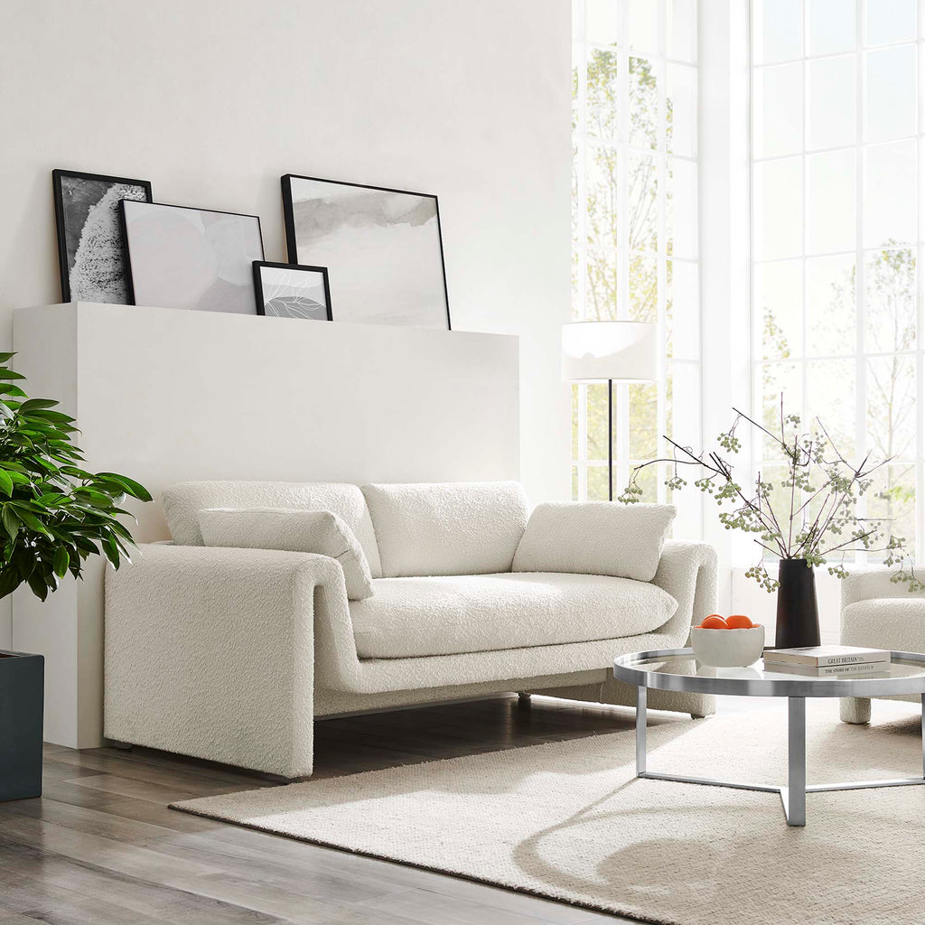 Waverly Boucle Fabric Sofa - Ivory