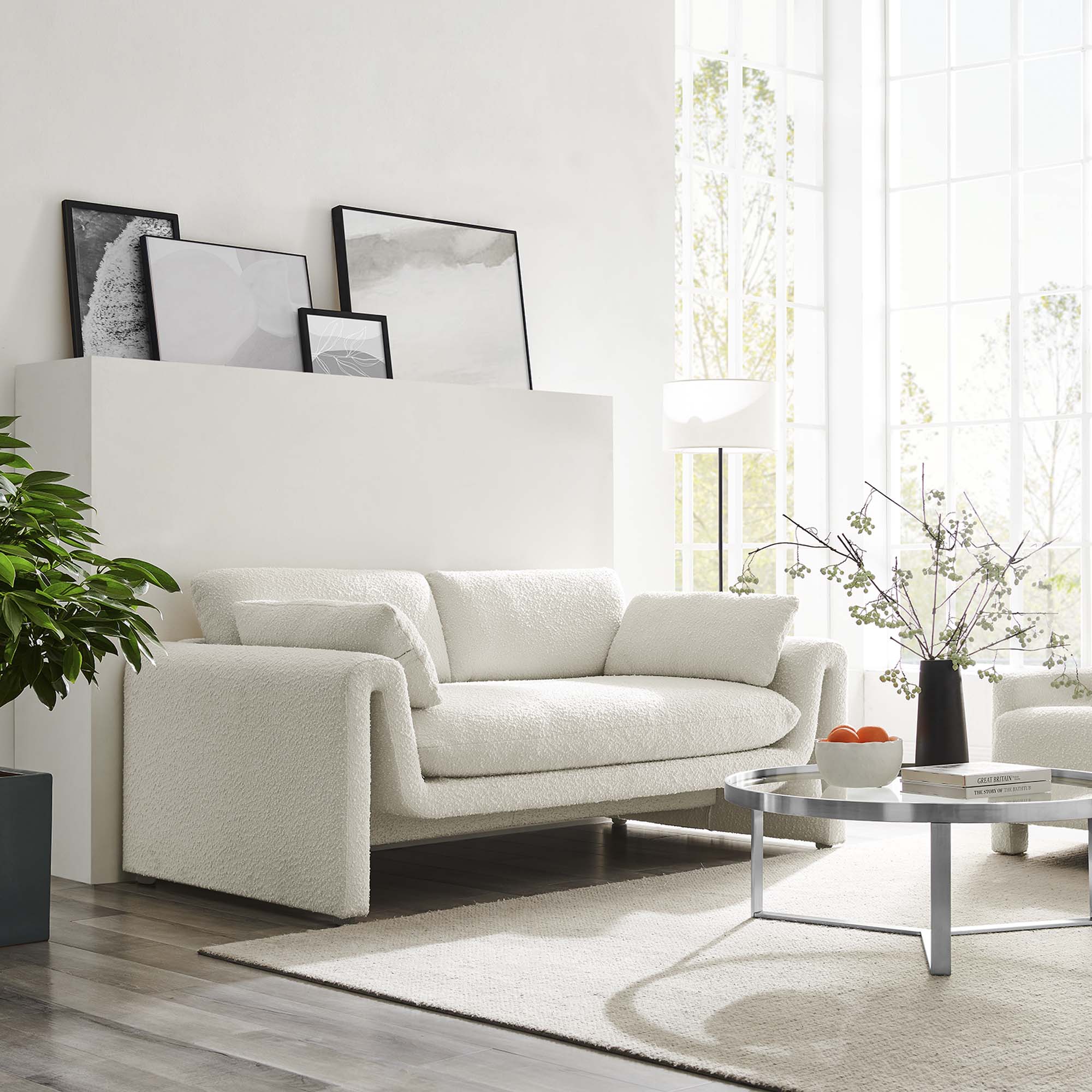 Waverly Boucle Fabric Sofa - Ivory