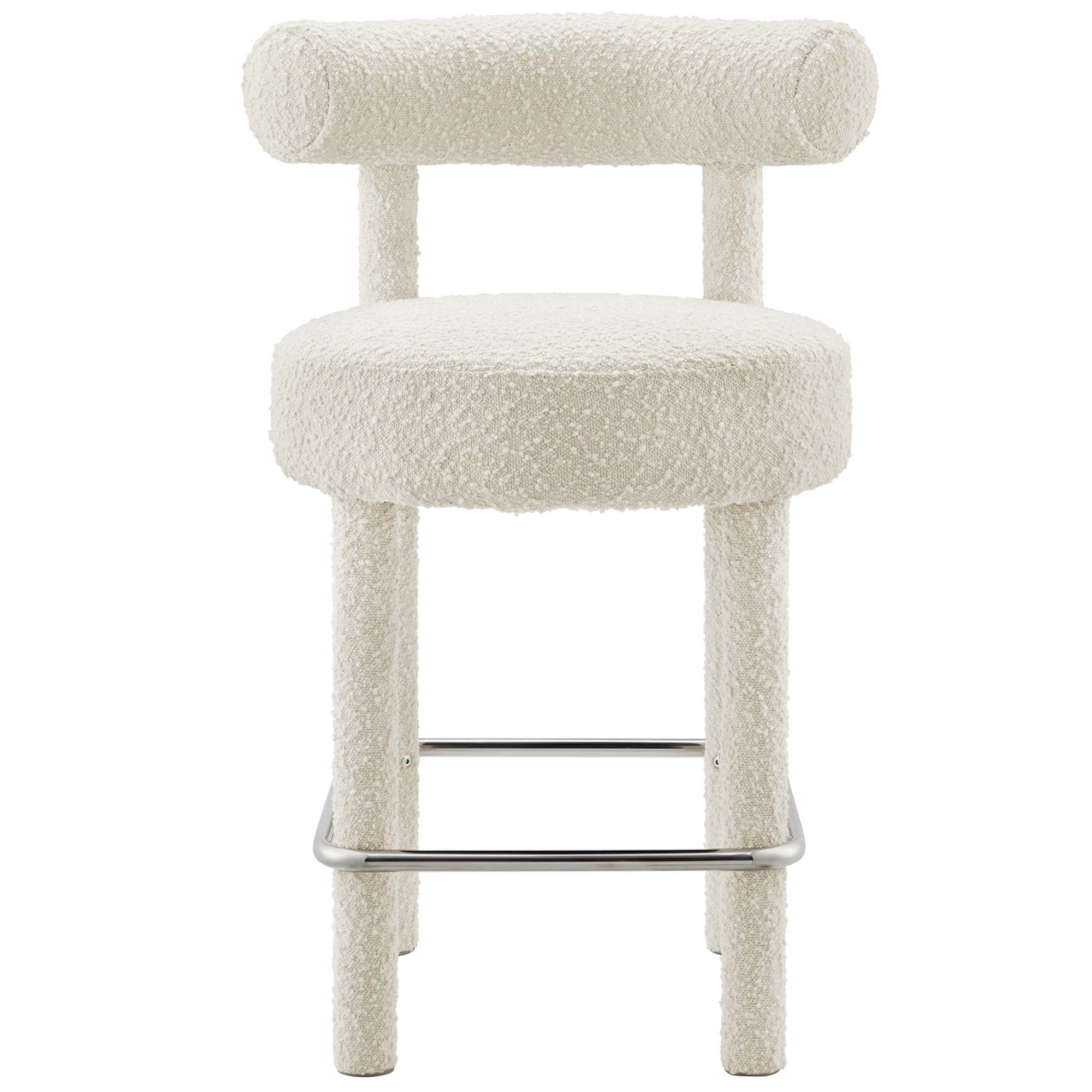 Toulouse Boucle Fabric Counter Stool - Ivory Silver