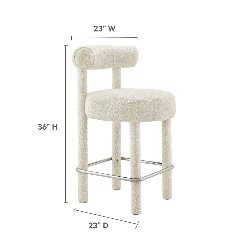 Toulouse Boucle Fabric Counter Stool - Ivory Silver