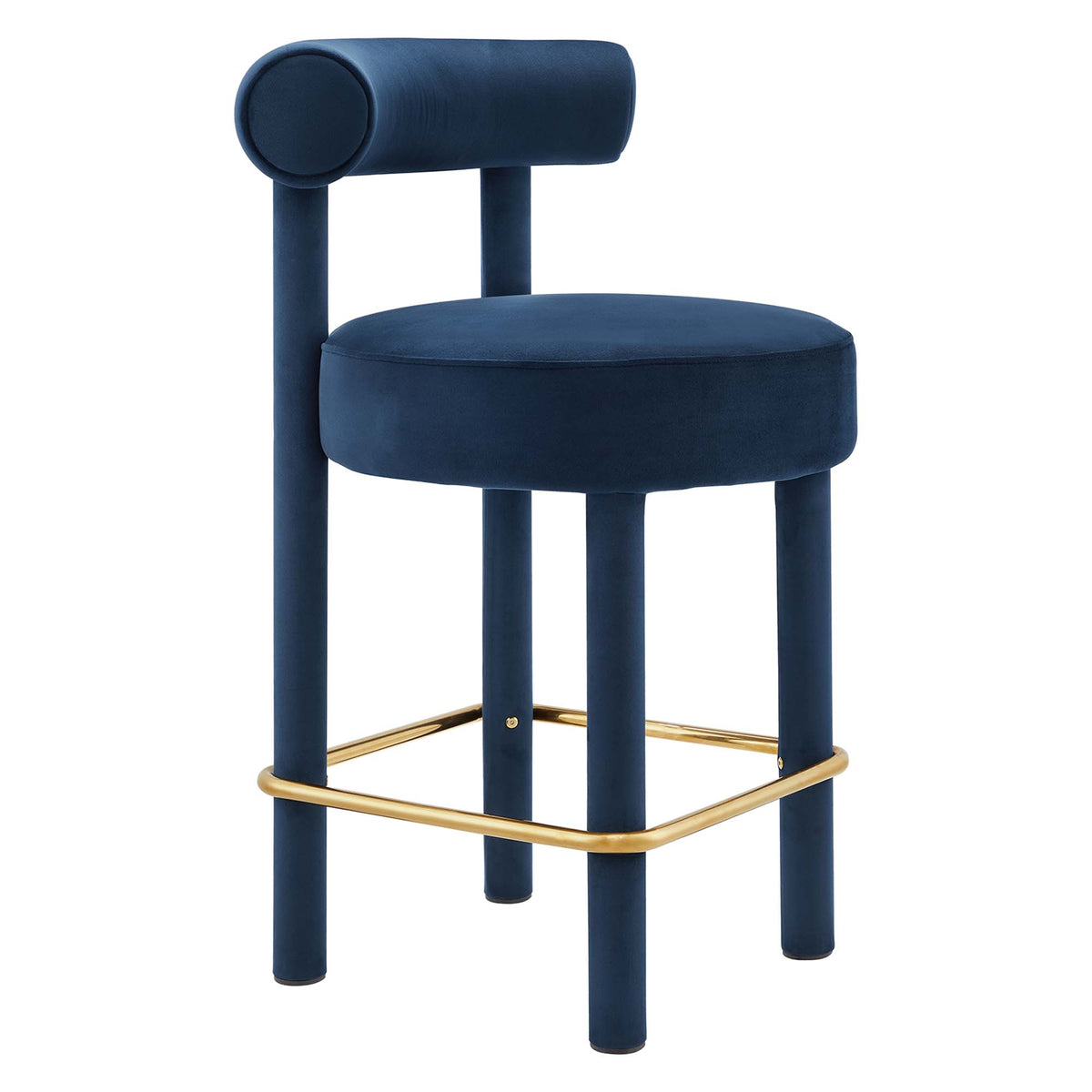 Toulouse Performance Velvet Counter Stool - Midnight Blue Gold