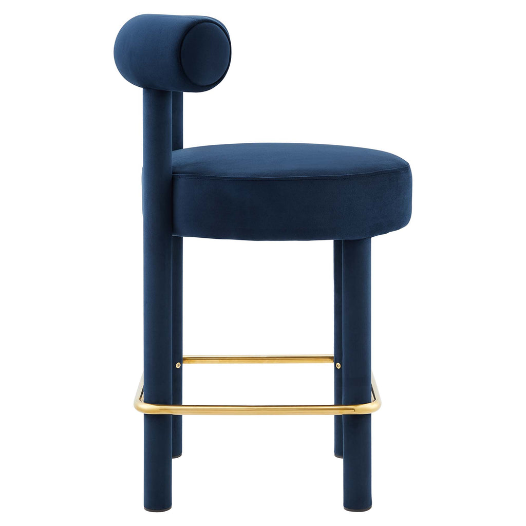 Toulouse Performance Velvet Counter Stool - Midnight Blue Gold