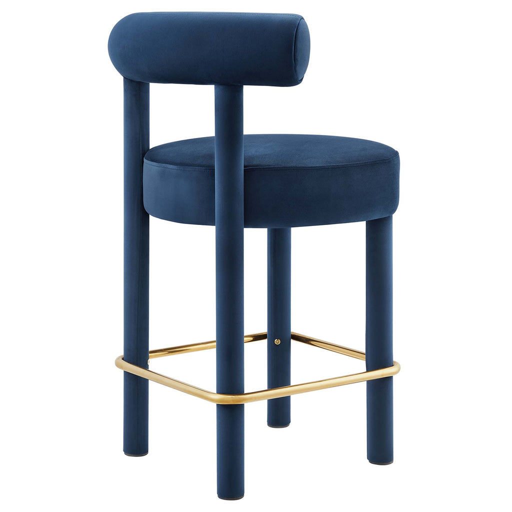 Toulouse Performance Velvet Counter Stool - Midnight Blue Gold