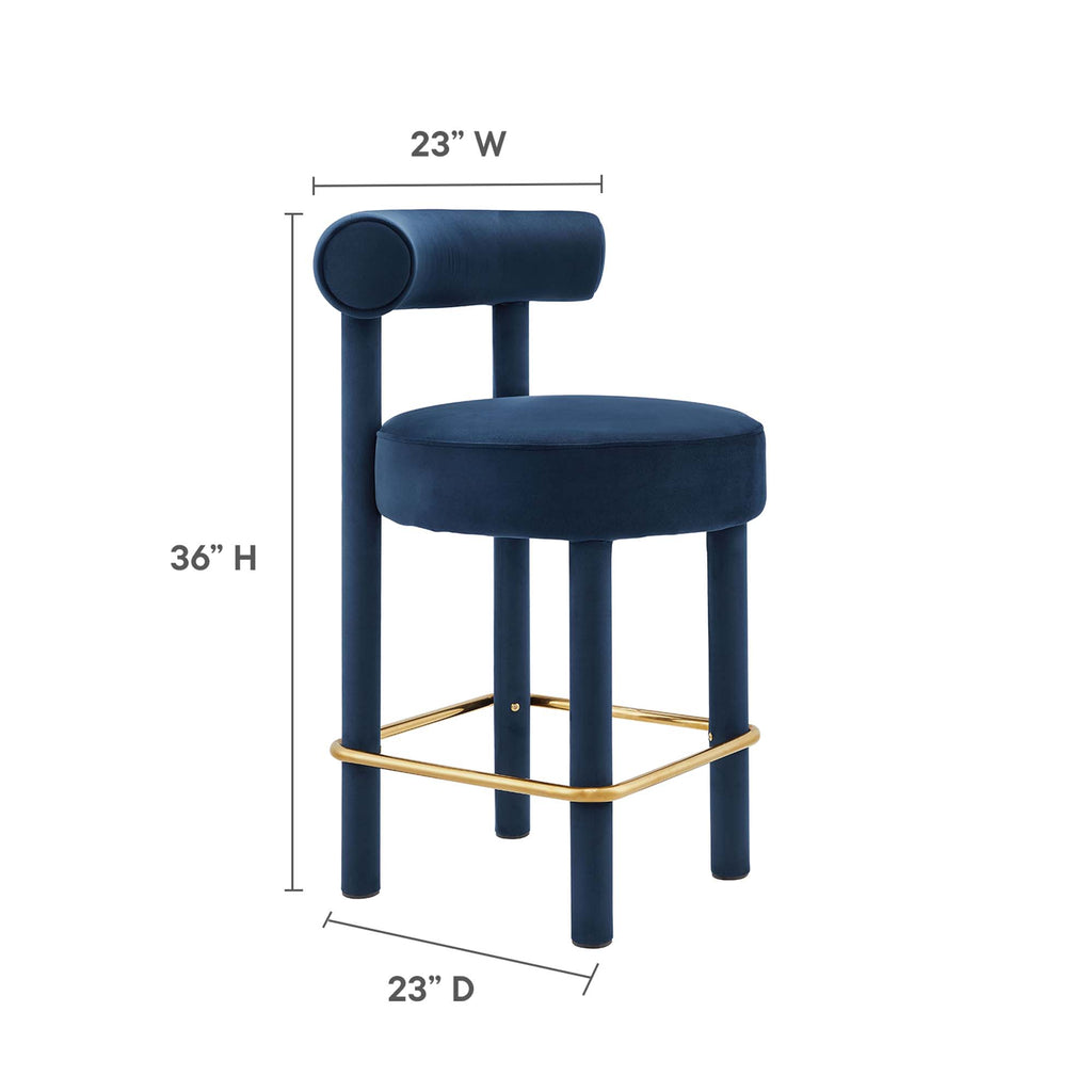 Toulouse Performance Velvet Counter Stool - Midnight Blue Gold