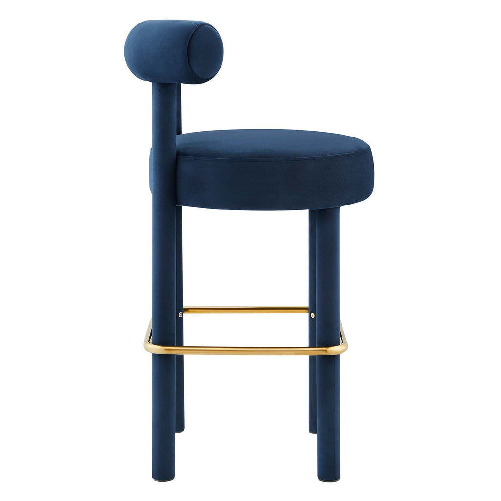 Toulouse Performance Velvet Bar Stool - Midnight Blue Gold