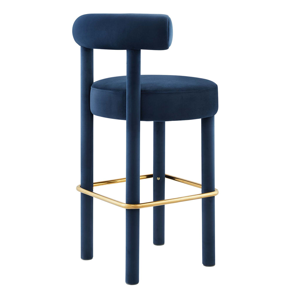 Toulouse Performance Velvet Bar Stool - Midnight Blue Gold