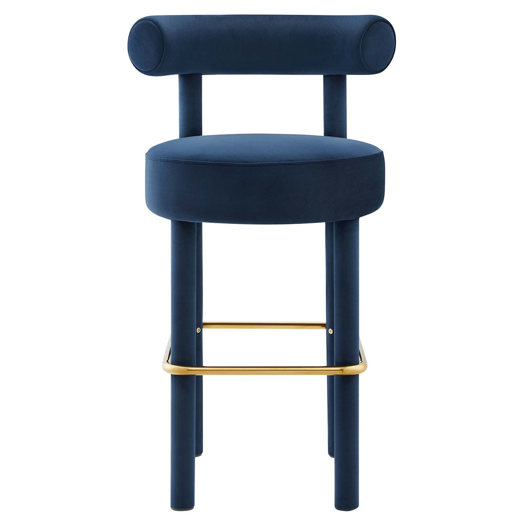 Toulouse Performance Velvet Bar Stool - Midnight Blue Gold