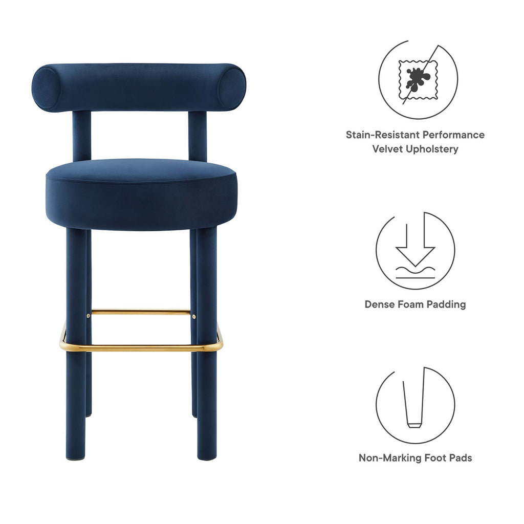 Toulouse Performance Velvet Bar Stool - Midnight Blue Gold