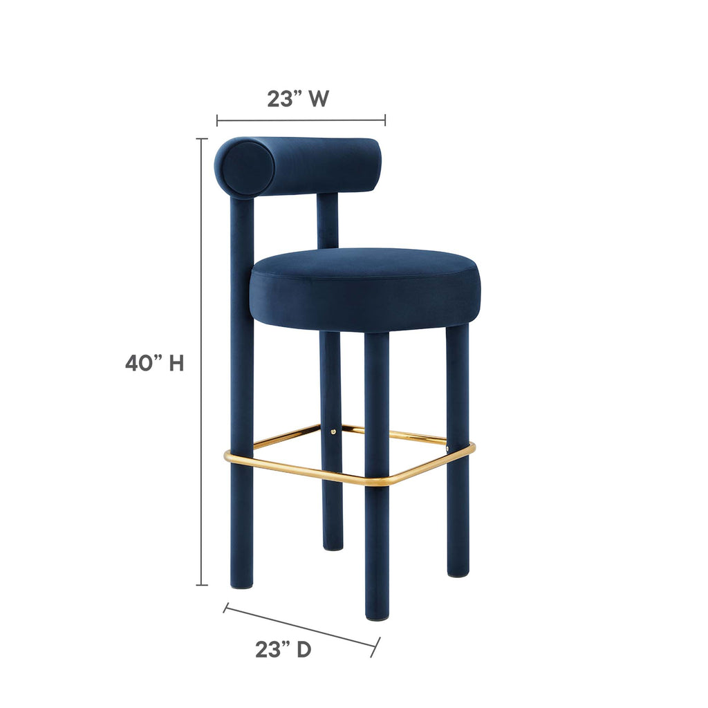 Toulouse Performance Velvet Bar Stool - Midnight Blue Gold