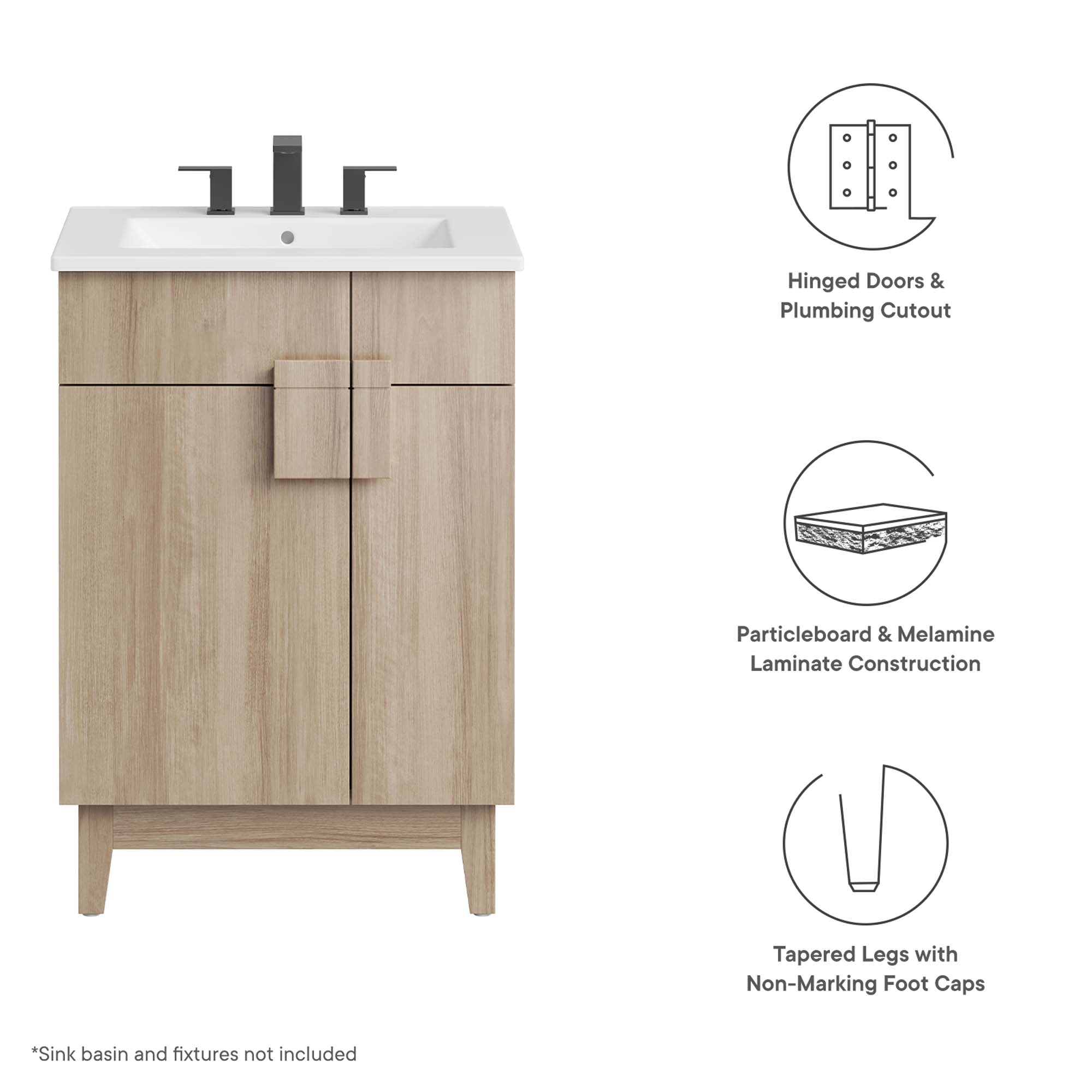 Miles 24" Bathroom Vanity Cabinet (Sink Basin Not Included) - Oak