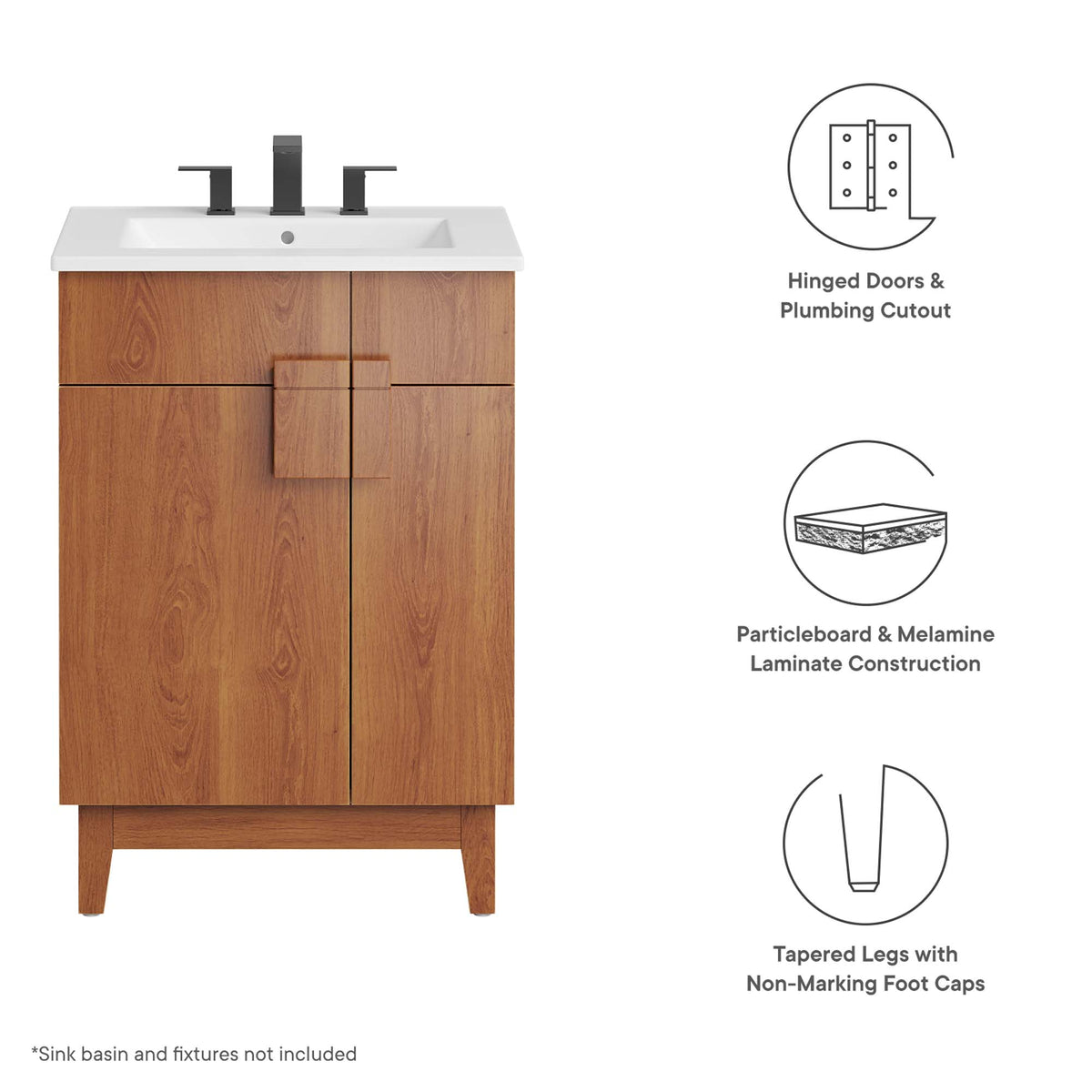 Miles 24" Bathroom Vanity Cabinet (Sink Basin Not Included) - Walnut