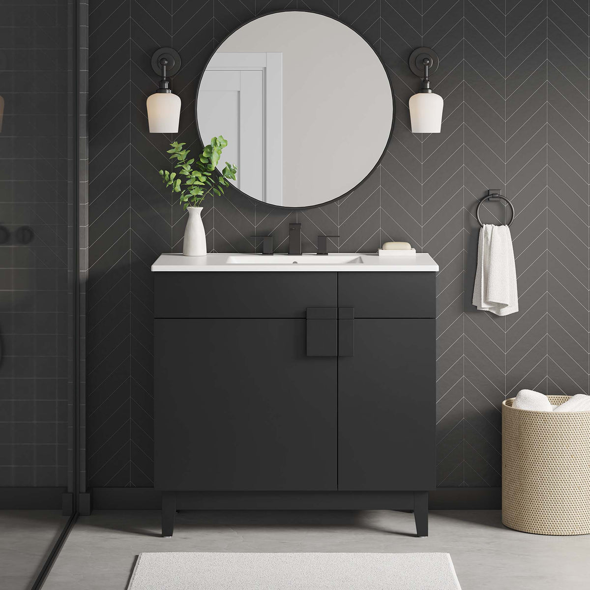 Miles 36" Bathroom Vanity Cabinet (Sink Basin Not Included) - Black