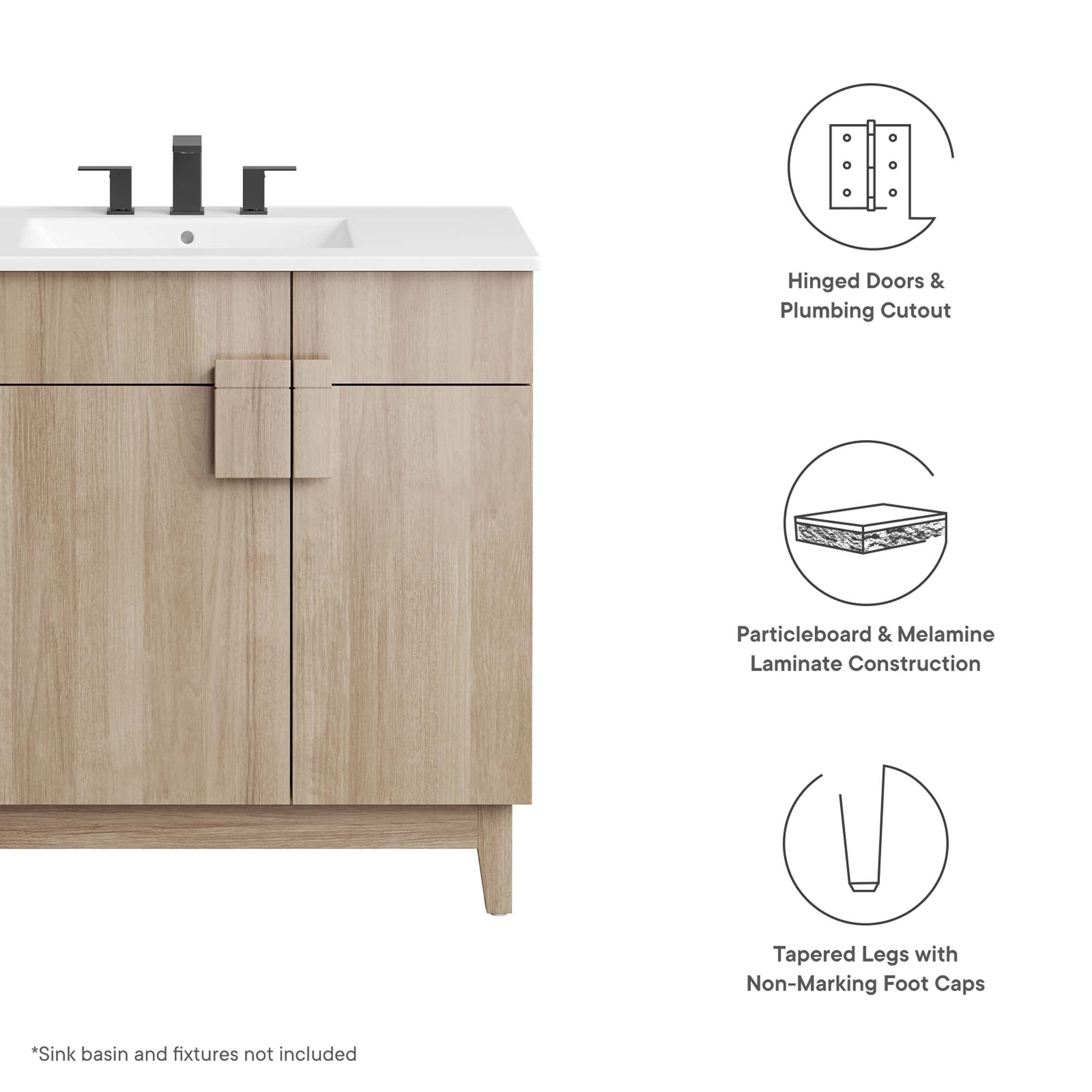 Miles 36" Bathroom Vanity Cabinet (Sink Basin Not Included) - Oak
