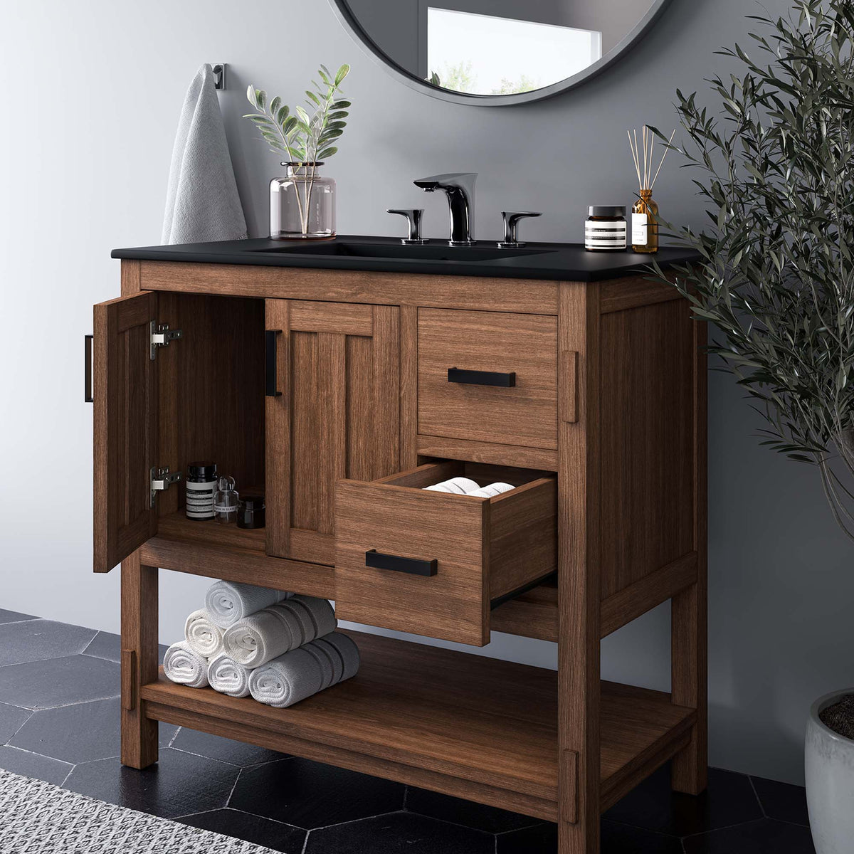 Ashlyn 36" Wood Bathroom Vanity Cabinet (Sink Basin Not Included) - Walnut