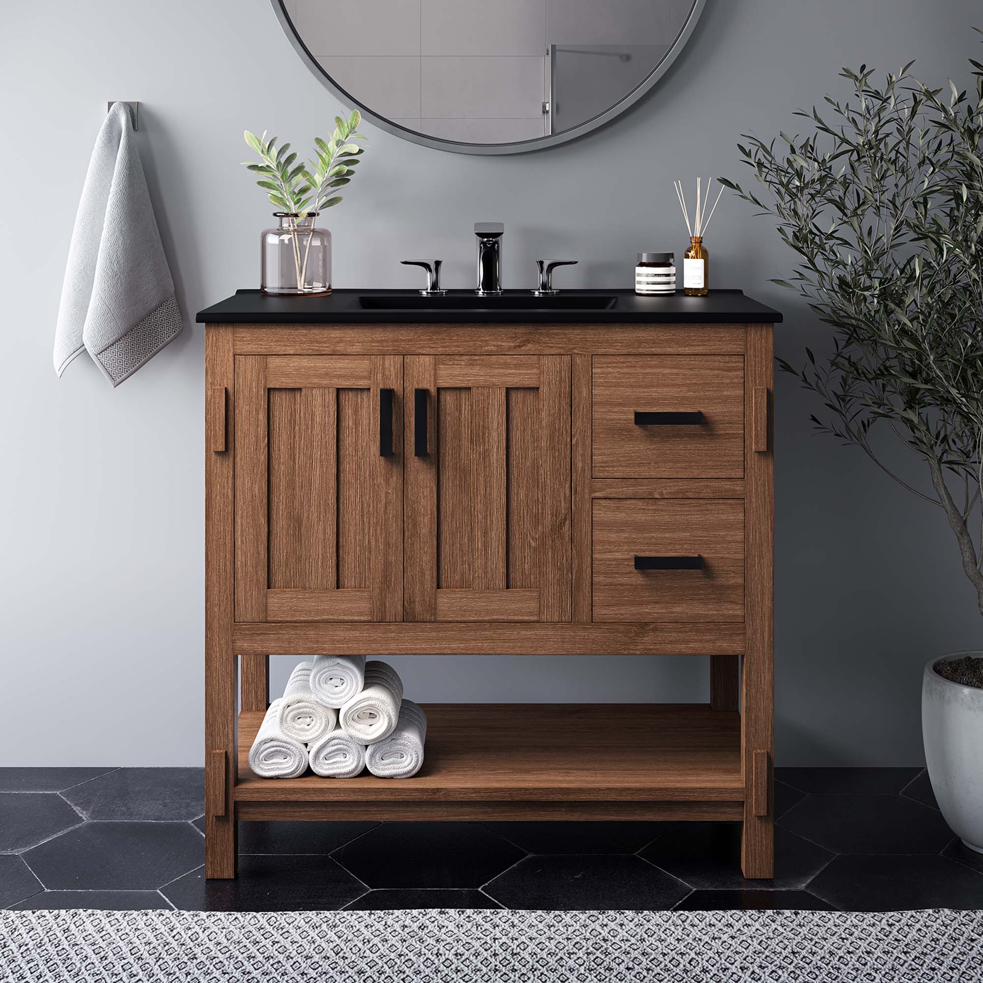 Ashlyn 36" Wood Bathroom Vanity Cabinet (Sink Basin Not Included) - Walnut