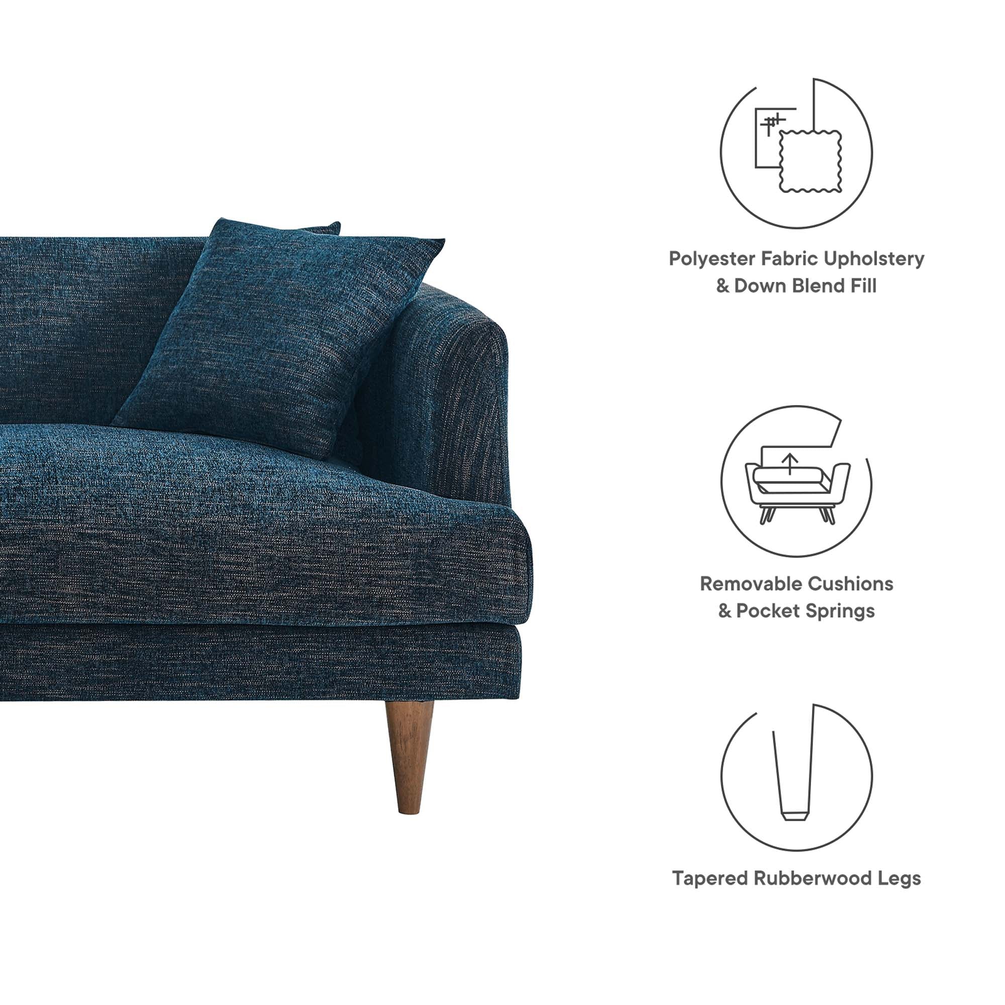 Zoya Down Filled Overstuffed Sofa - Navy Fabric