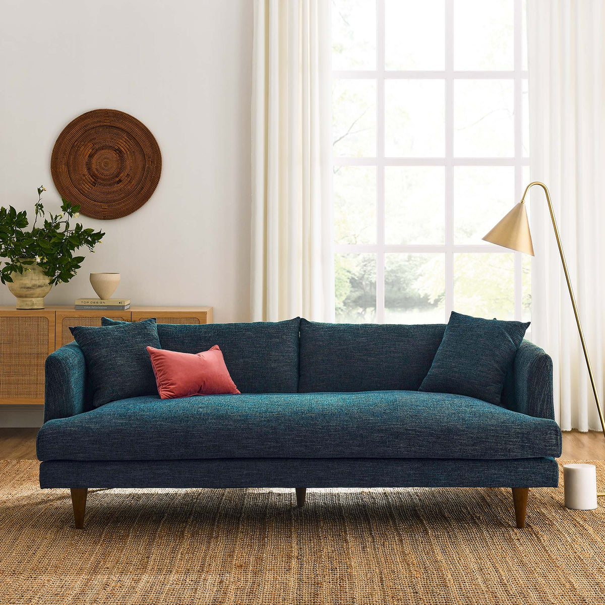 Zoya Down Filled Overstuffed Sofa - Navy Fabric