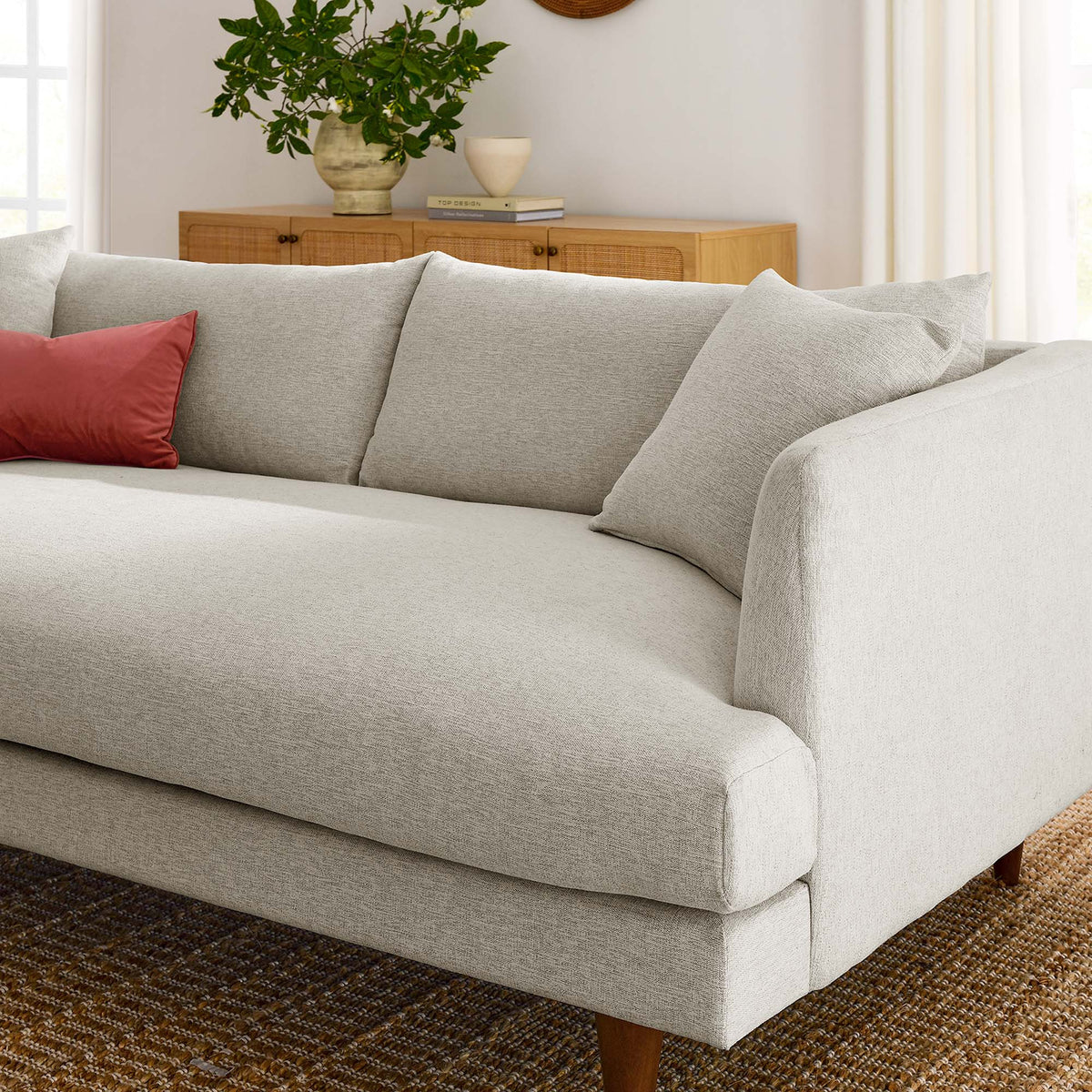 Zoya Down Filled Overstuffed Sofa - Ivory Fabric
