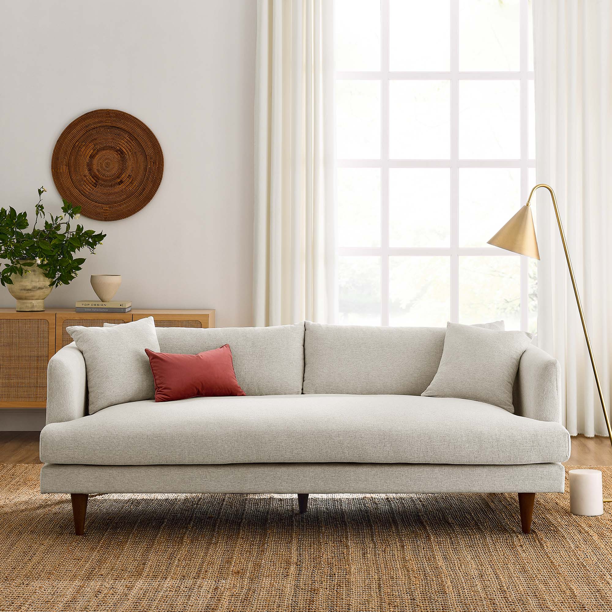 Zoya Down Filled Overstuffed Sofa - Ivory Fabric