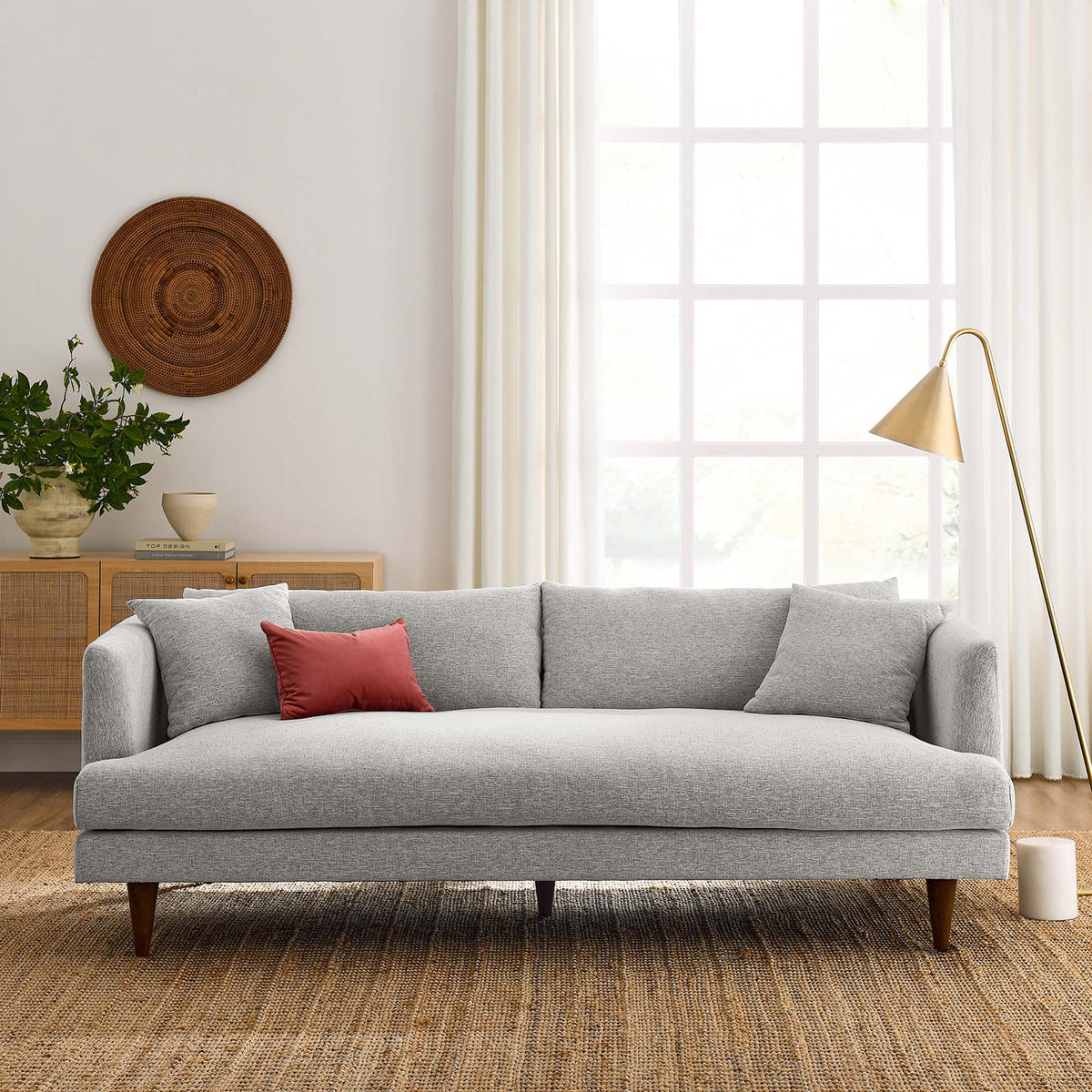 Zoya Down Filled Overstuffed Sofa - Light Gray Fabric