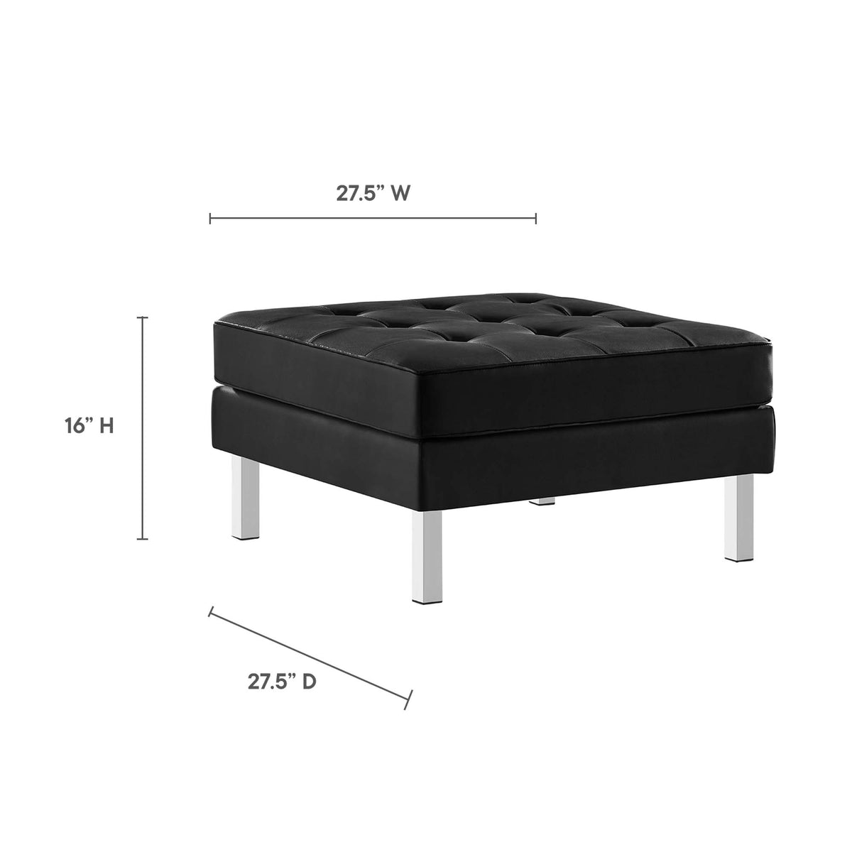 Loft Tufted Vegan Leather Armchair and Ottoman Set - Silver Black