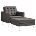 Loft Tufted Vegan Leather Armchair and Ottoman Set - Silver Gray