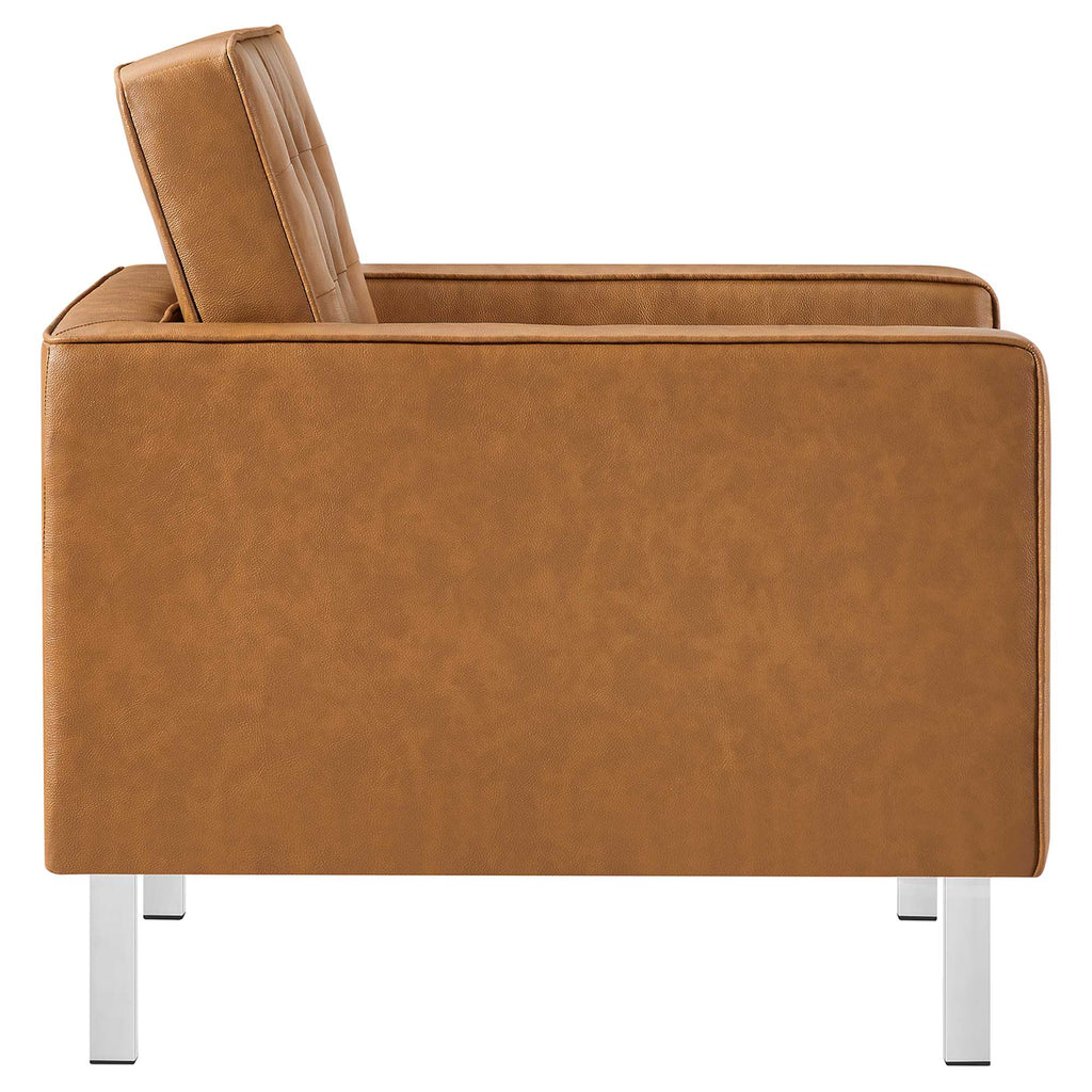 Loft Tufted Vegan Leather Armchair and Ottoman Set - Silver Tan