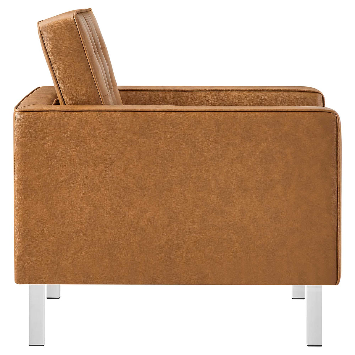 Loft Tufted Vegan Leather Armchair and Ottoman Set - Silver Tan