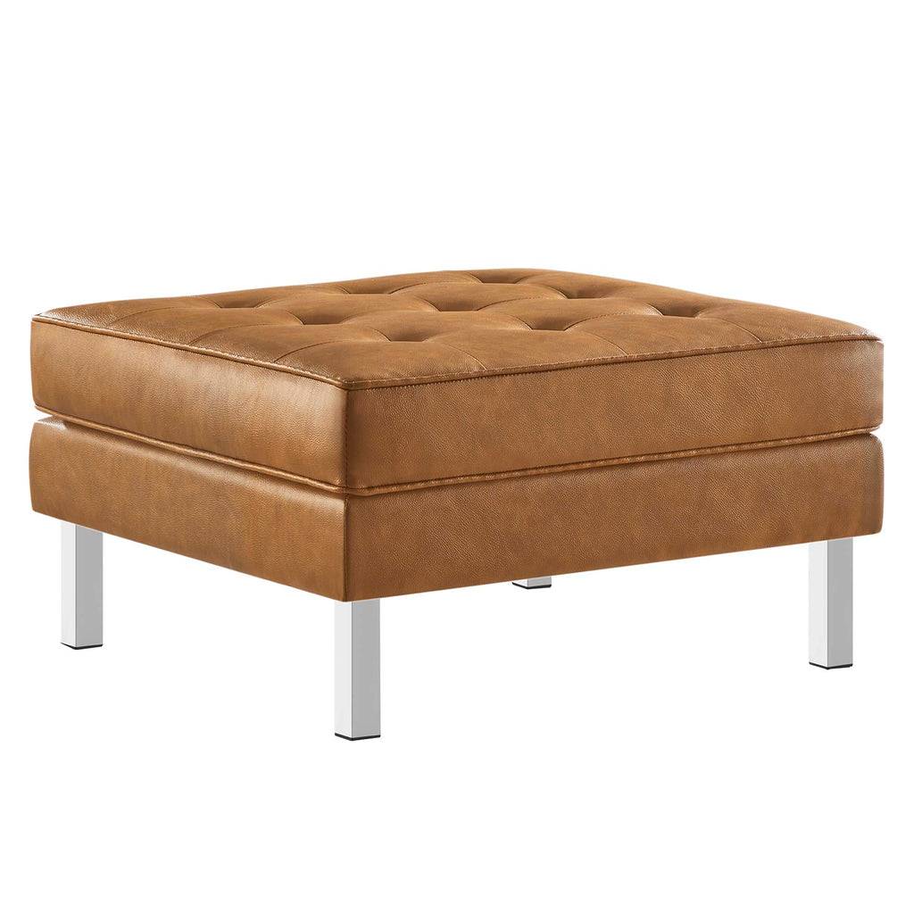 Loft Tufted Vegan Leather Armchair and Ottoman Set - Silver Tan