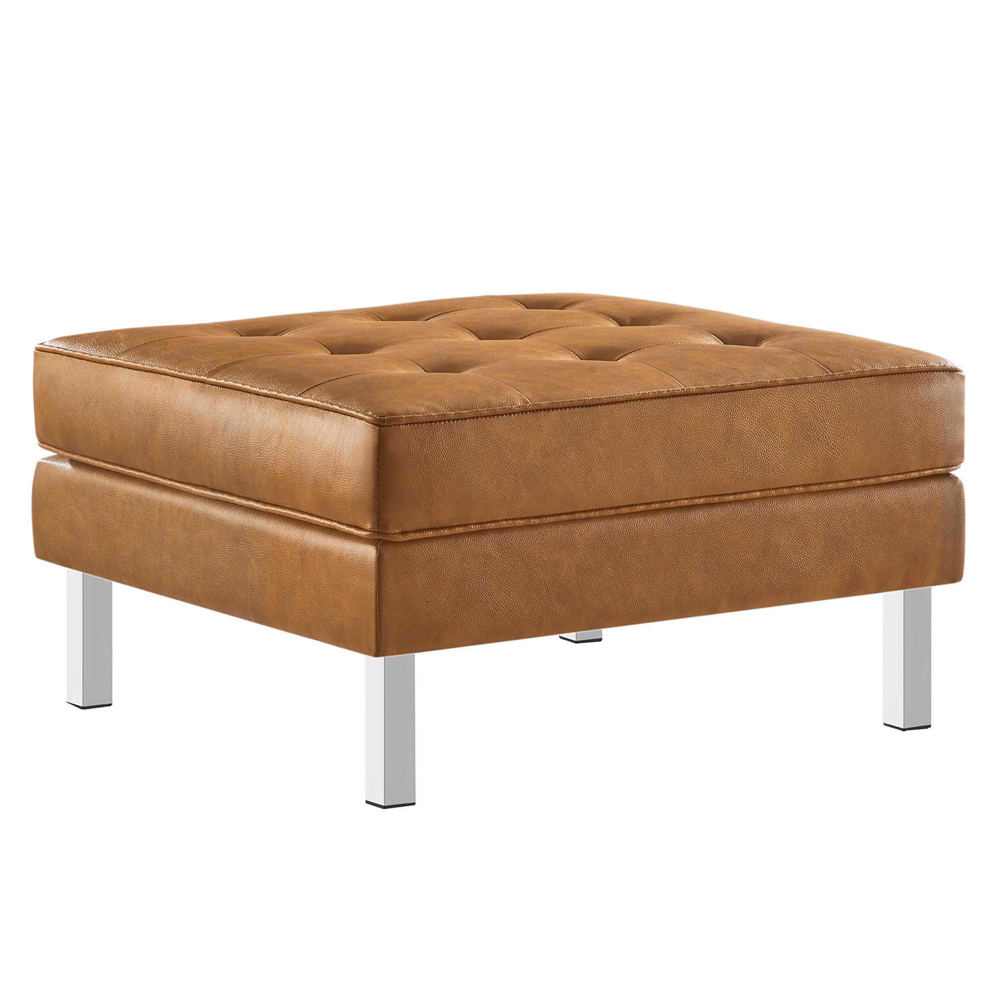 Loft Tufted Vegan Leather Armchair and Ottoman Set - Silver Tan