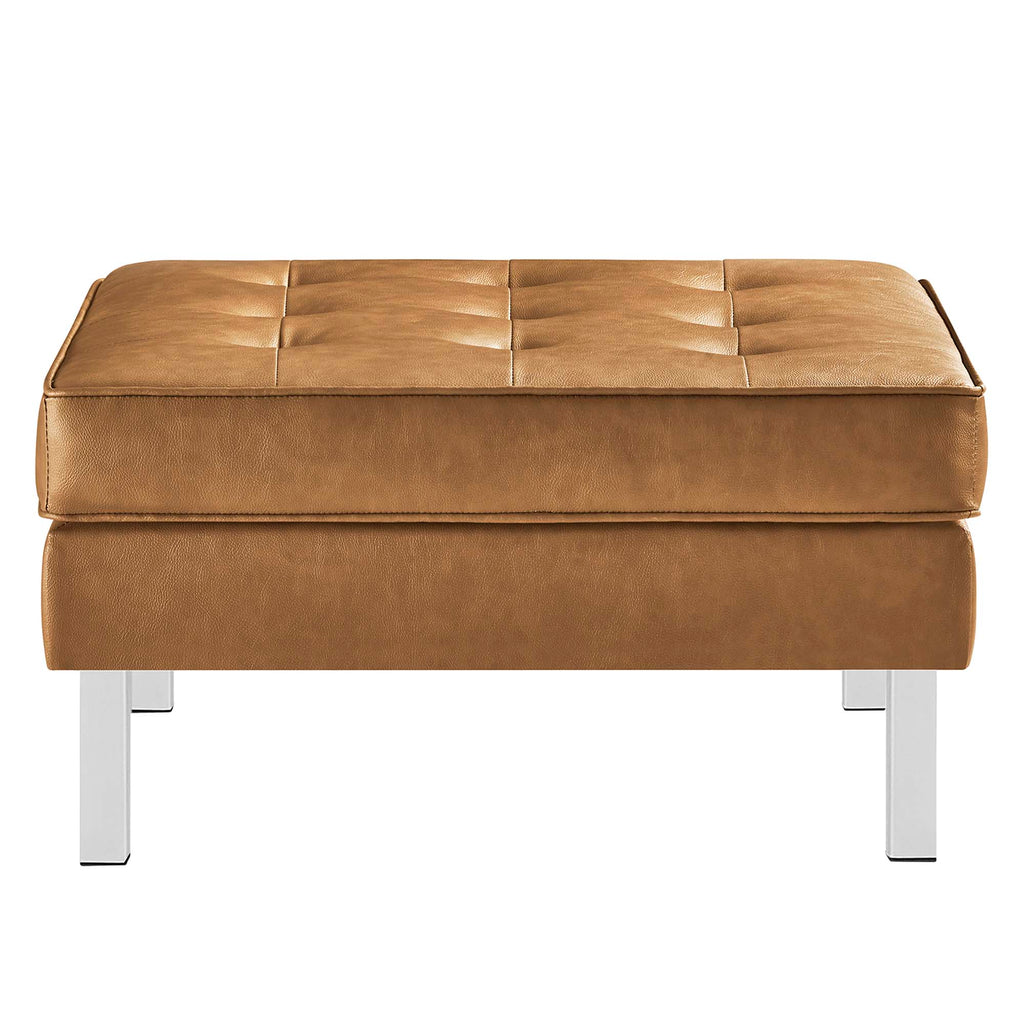Loft Tufted Vegan Leather Armchair and Ottoman Set - Silver Tan